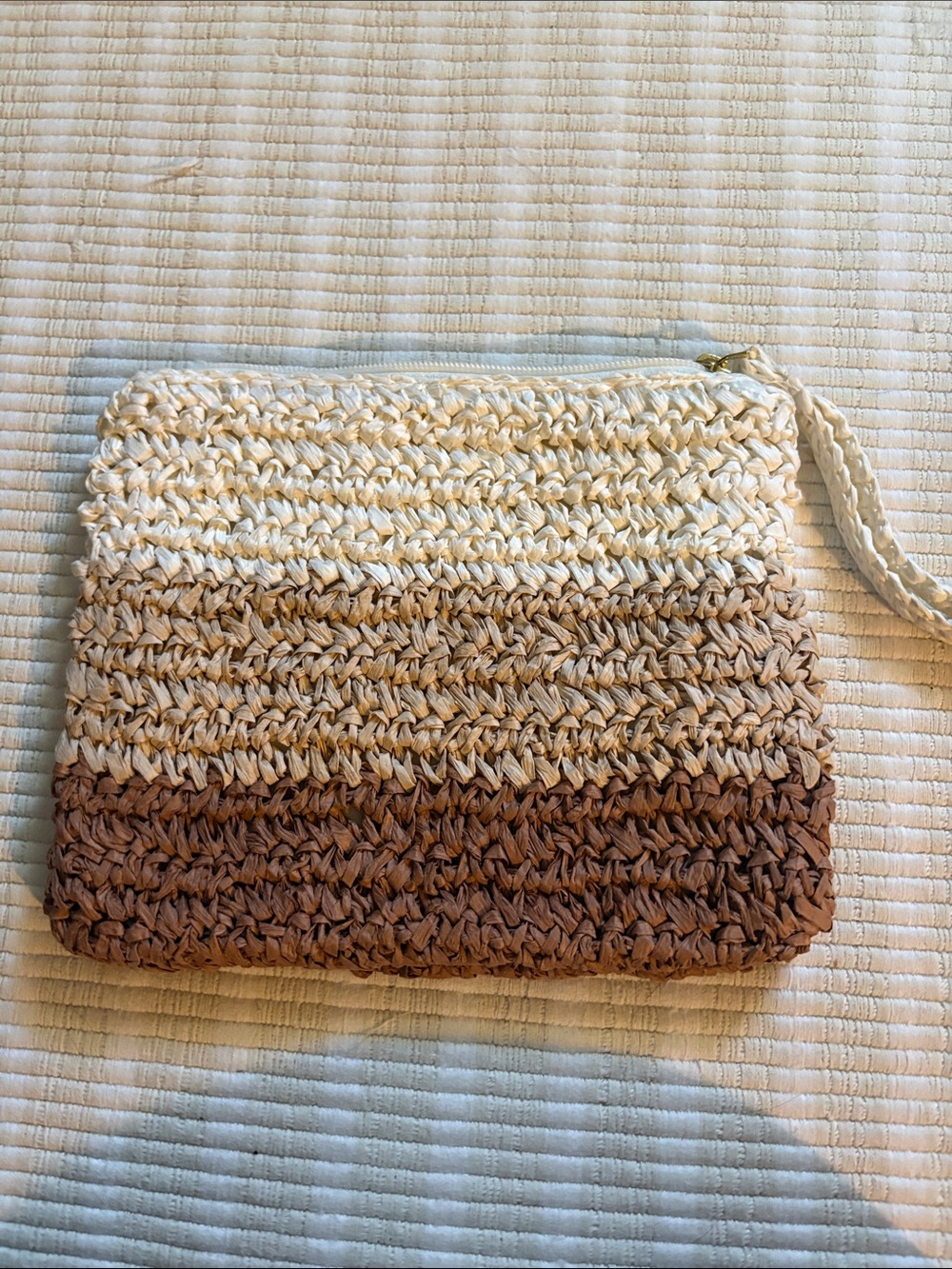 Woven Ombre Straw Wristlet Clutch - Cream to Brown j crew
